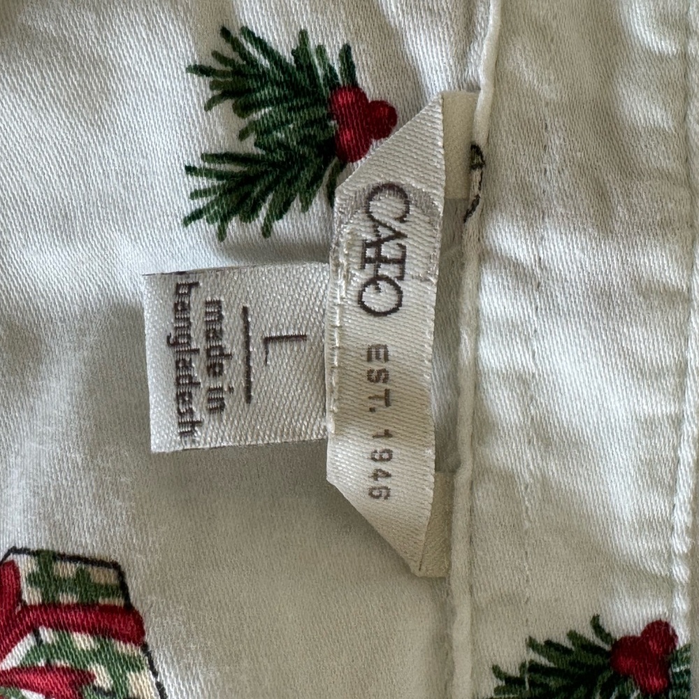 Cato White Shirt with Festive Green and Red Accents